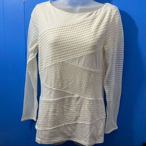 Women’s White/Nude Cut Out Layered, Long See Through Sleeve Top.